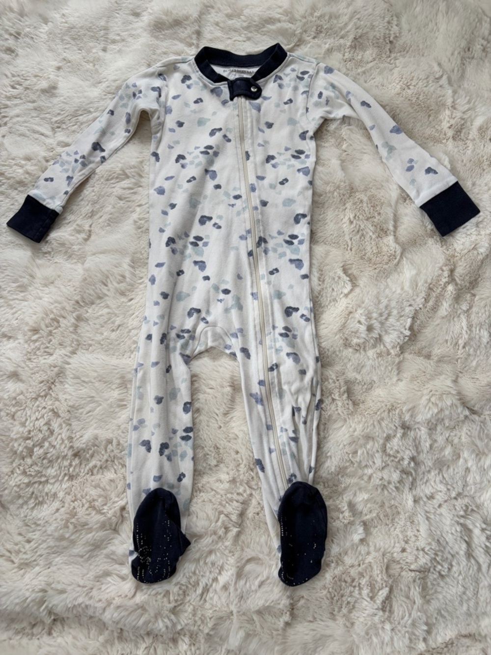 Burt's Bees Baby White Footed One-Piece with Navy Trim and Blue Spot Print